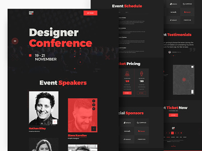 Designer Conference Full Home Page abstract bold typography conference dark dark theme dark ui designer designer conference digital event event conference homepage landing page ticket typography ui ux web webflow website