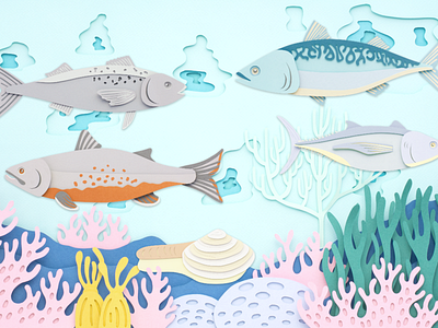 Editorial piece for Sierra Magazine coral fish illustration ocean paper art paper craft papercut sea