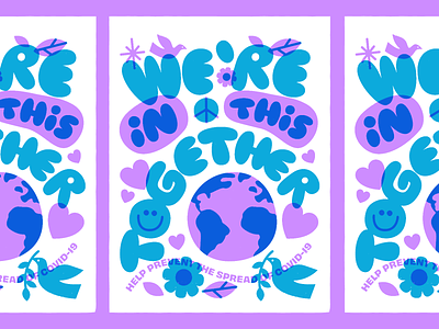 We're In This Together! art covid covid19 earth globe illustration overlay peace poster print
