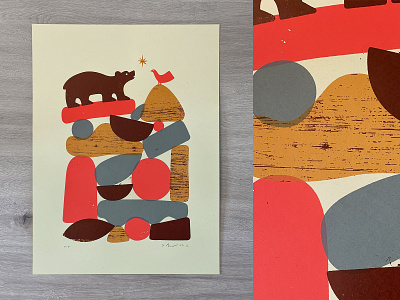 The Bird and The Bear art bear bird frenchpaper illustration print screenprint texture vector