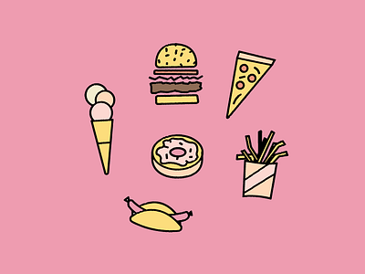 Junk Food burger cream dog donut hot ice illustration pink pizza