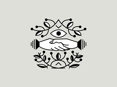 Shake on it crest eye eyeball friendship handshake illustration laurel tattoo
