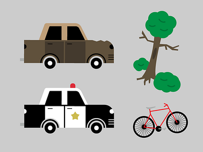 More Assets bike bush car cops illustration police robbers tree trunk