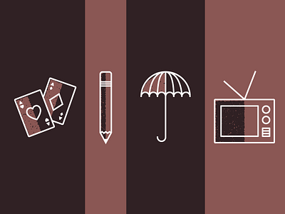 Four-pack cards icon illustration pencil texture tv umbrella vintage