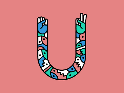 U fist hand illustration letter line mono peace stroke thick things type u