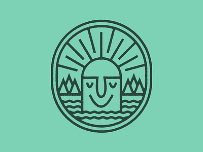 Sun dude, chillin badge face illustration mountain scene smile sun thicklines trees vector water waves