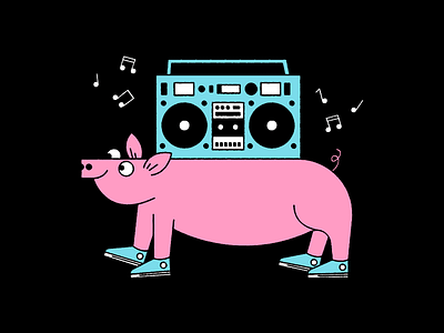 Man that pig's got the best tunes boombox chucks illustration jamming music pig solid texture vector wut