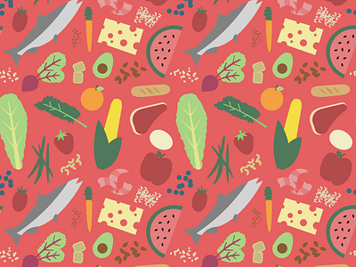 Who's hungry? corn etc. fill fish food grains hungry illustration nuts pattern vector veggies