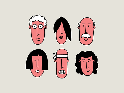 A few faces on a fine Friday art character face flat illustration lady man people smile stroke teeth vector