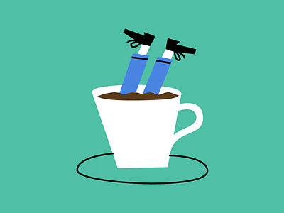 Current status art character coffee cup drink flat help illustration man pants shoes zzz