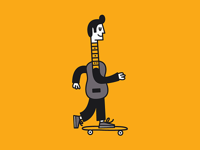 Worlds collide 💥 art character doodle flat guitar hair illustration man skateboarding stroke vector