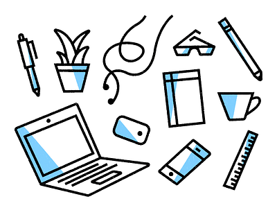 Desk things design desk glasses icon illustration pencil stroke texture tools