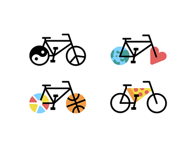 Bikes, bikes, bikes ball bike flat heart icon illustration peace pizza thicklines vector world yinyang