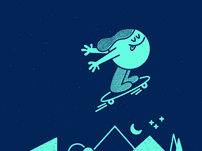 Blast off! art flight illustration jumpramp landscape night skate skateboarding stars texture