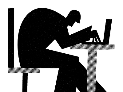 Modern man art back business character grit hunch illustration laptop man problems texture work