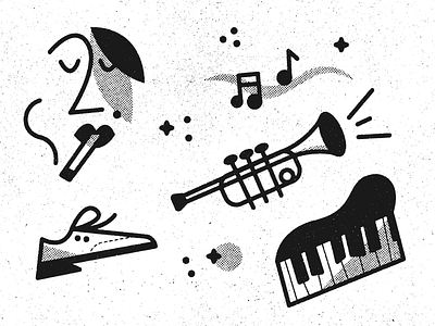 Jazz things 🎺 art doodle grit halftone icon illustration music piano shoe texture trumpet vector