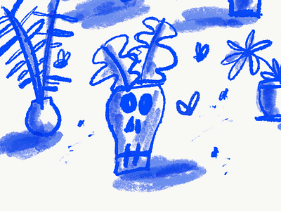 💀 🌿 art doodle experiment flies illustration plants pots sketchy skull vase