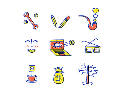 The reds, yellows and blues art doodle drawing icon illustration pencil pipe registration ryb stuff tree vector