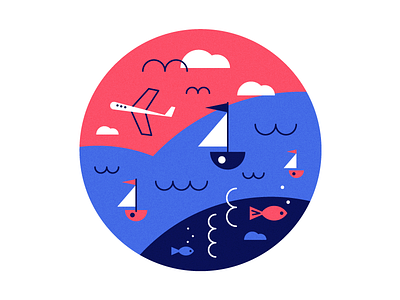 ✈️⛵️🐟 airplane art boats clouds doodle fish geometric illustration plane scene vector