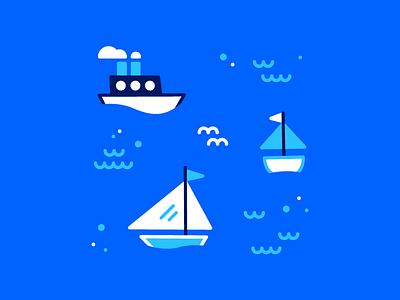Boat buds art blue flat forfun illustration monoline ocean sailing vector