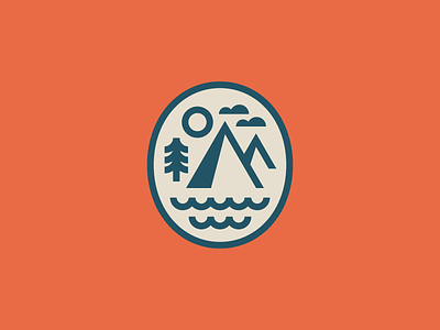 〰️🌄〰️ badge illustration landscape mountains oval scene seal vector