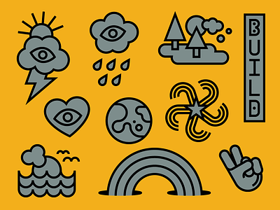 🌝 BUILD 🌚 doodle geometric grey illustration lettering mondays vector yellow