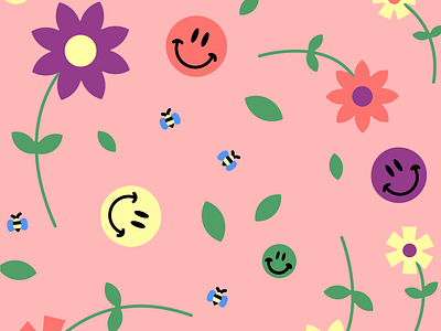 Untitled (spring) art doodle flat flower fun illustration pattern smiley vector