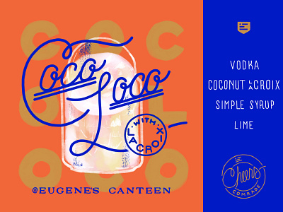 Coco Loco Cocktail bar bar art cocktail digital illustration drinks illustration ingredients list ipad pro marketing procreate typography vodka
