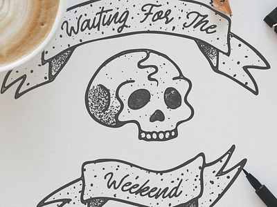 Waiting for the weekend coffee drawing hand drawn illustration latte mock up skull stipple vector weekend