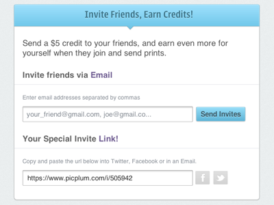 Picplum Invites credits invites invites flow