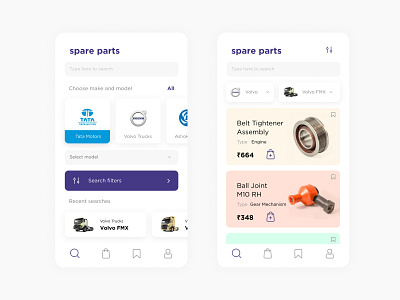 Buy Spare parts app concept buy buy online ecommerce filter home menu minimal parts spare truck