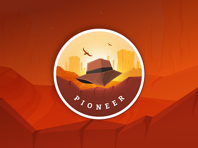 Gamification Badge - Pioneer badge gamification hat illustration indiana jones pioneer
