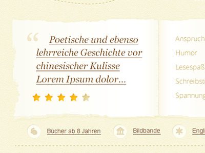 book review page - quote / rating / genres book design paper rating review widget