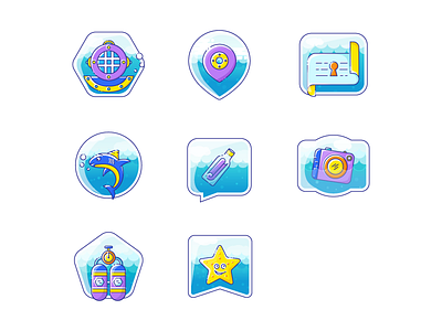 Badges for a diving site