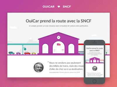 Landing page OuiCar + SNCF animated bubble car circle gif gradient green homepage landing map page responsive