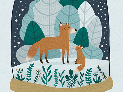 Snow Globe + Foxes design digitalart digitalillustration drawing graphic design illustration painting procreate