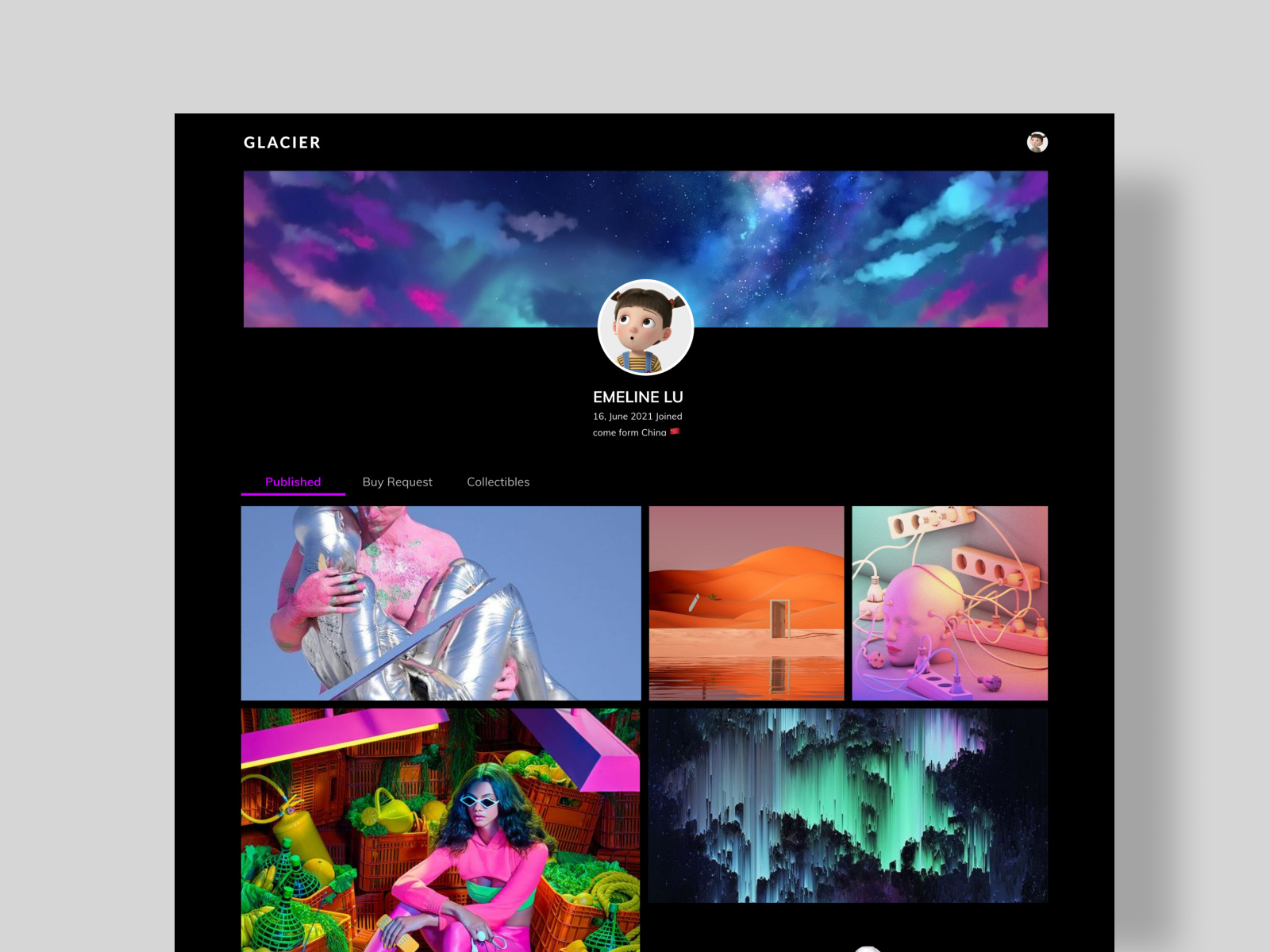 Profile page in Glacier by Lin Lou, Lu on Dribbble