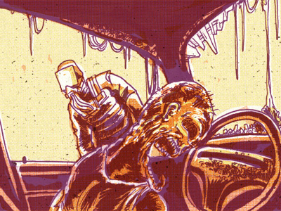 Looking into the car ghoul horror illustration