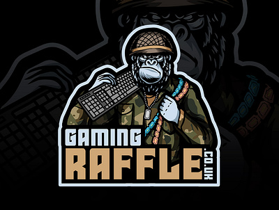 GAMING RAFFLE co uk ape army esport esportlogo gorilla gorilla logo illustration logo mascot mascot character mascot design mascotlogo soldier vector