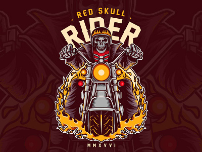 RED SKULL RIDER artwork chopper fire horror illustration illustration art illustration design mascot moon motorcycle rider skull t shirt t shirt illustration tshirt tshirt art