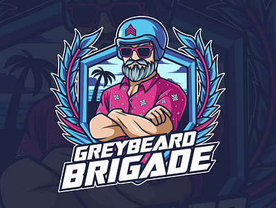 grey beard brigade army beach beard esport esportlogo handsome hawaiian hawaiian shirt illustration mascot character mascot design mascotlogo soldier