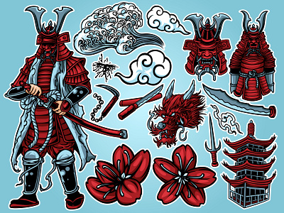 Samurai Pack icon illustration old sakura swordsman war