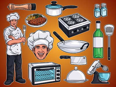 Cooking Pack Illustration chef icon mixer