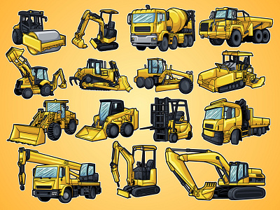 Construction Heavy Vehicles Pack Illustration automobile traffic