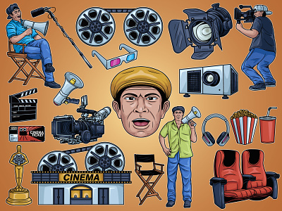 Director Movie Pack Illustration illustration industry vector