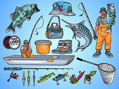 Fishing Pack Illustration boat hobby illustration vector