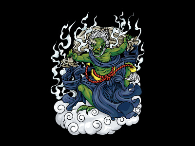 Fujin Japanese Mythology Illustration strong