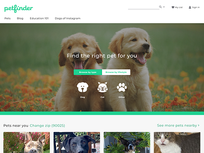 Find a pet homepage redesign