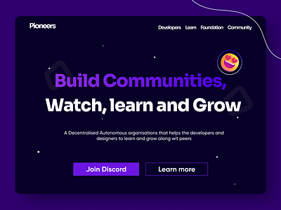 Pioneers- Hero section dao darkmode de fi good design hero section nft ui web 3.0 website design