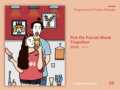 put on facial mask together female illustration male product manager programmer